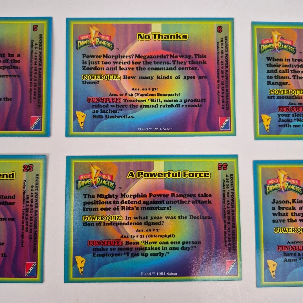Vintage 1994 Mighty Morphin Power Rangers Trading Card Lot of 6 Saban Season 1